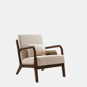 Poltrona de sala estilo moderno com estrutura de madeira maciça, assento amplo acolchoado e suporte lombar flexível. Dimensões 75.5 x 64 x 74 cm. Ideal para sala, quarto ou escritório.