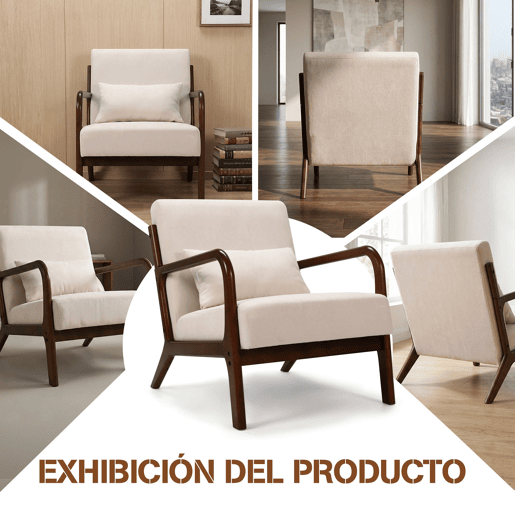 Poltrona de sala estilo moderno com estrutura de madeira maciça, assento amplo acolchoado e suporte lombar flexível. Dimensões 75.5 x 64 x 74 cm. Ideal para sala, quarto ou escritório.