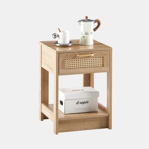 Mesa auxiliar 55x40x40 cm - Rattan com gaveta, moderna, para sala de estar e quarto - Natural