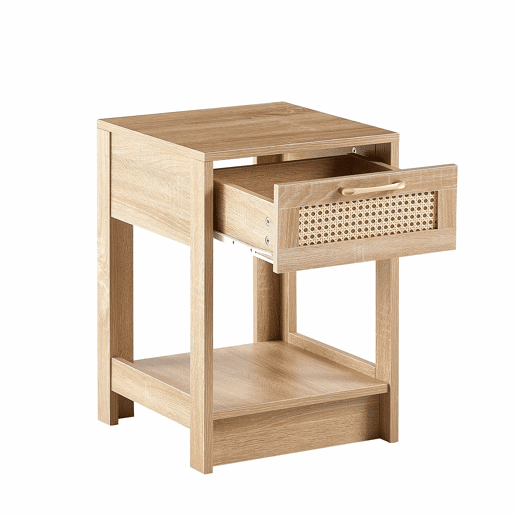 Mesa auxiliar 55x40x40 cm - Rattan com gaveta, moderna, para sala de estar e quarto - Natural