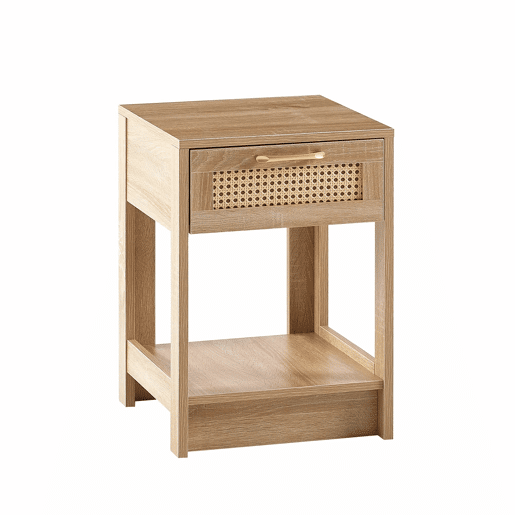 Mesa auxiliar 55x40x40 cm - Rattan com gaveta, moderna, para sala de estar e quarto - Natural