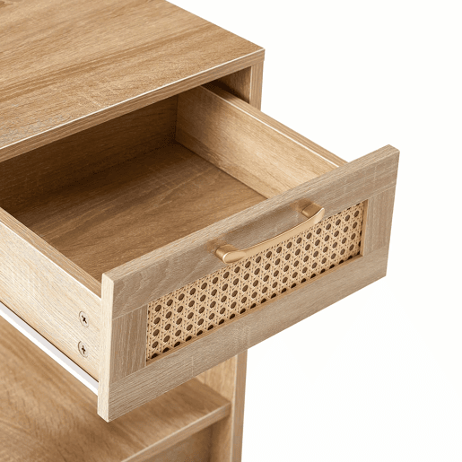 Mesa auxiliar 55x40x40 cm - Rattan com gaveta, moderna, para sala de estar e quarto - Natural