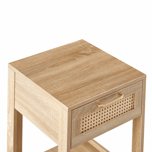 Mesa auxiliar 55x40x40 cm - Rattan com gaveta, moderna, para sala de estar e quarto - Natural