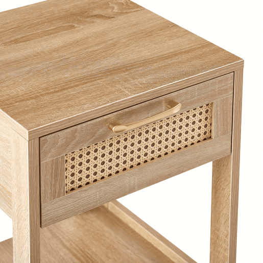 Mesa auxiliar 55x40x40 cm - Rattan com gaveta, moderna, para sala de estar e quarto - Natural