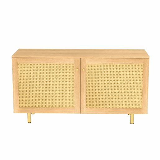 Aparador 63 x 120 x 40 cm - móvel de arrumação em rattan com 2 portas, estilo rústico para sala de jantar - natural Aparador 63 x 120 x 40 cm - móvel de arrumação em rattan com 2 portas, estilo rústico para sala de jantar - natural