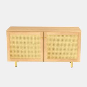 Aparador 63 x 120 x 40 cm - móvel de arrumação em rattan com 2 portas, estilo rústico para sala de jantar - natural