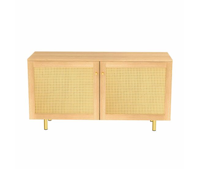 Aparador 63x120x40 cm - mueble de almacenaje de ratán con 2 puertas, estilo rústico para comedor - natural