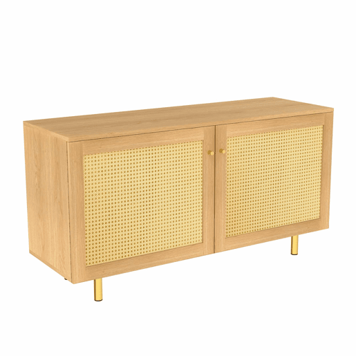 Aparador 63 x 120 x 40 cm - móvel de arrumação em rattan com 2 portas, estilo rústico para sala de jantar - natural Aparador 63 x 120 x 40 cm - móvel de arrumação em rattan com 2 portas, estilo rústico para sala de jantar - natural