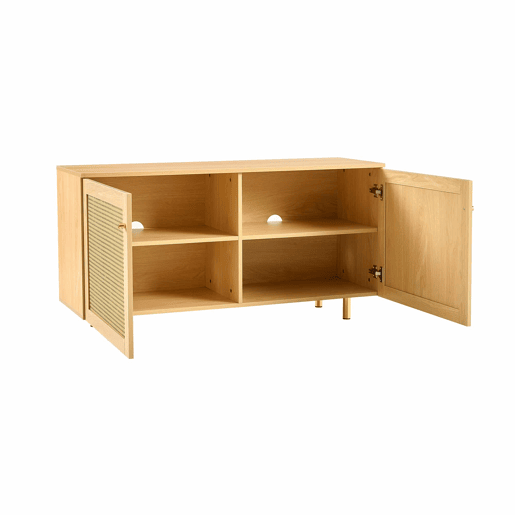 Aparador 63 x 120 x 40 cm - móvel de arrumação em rattan com 2 portas, estilo rústico para sala de jantar - natural Aparador 63 x 120 x 40 cm - móvel de arrumação em rattan com 2 portas, estilo rústico para sala de jantar - natural