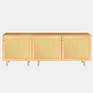 Aparador modular 63 x 180 x 40 cm - Armário de três portas, compartimento para talheres, estilo rústico - Natural