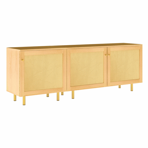 Aparador modular 63 x 180 x 40 cm - Armário de três portas, compartimento para talheres, estilo rústico - Natural
