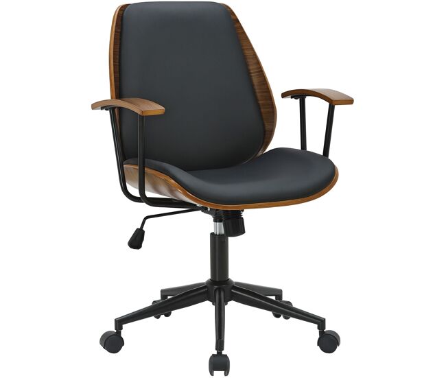 Silla de oficina arlondi ergonómica con ajuste de altura y soporte lumbar para máxima comodidad simil cuero nogal/negro 57x63x90 cm