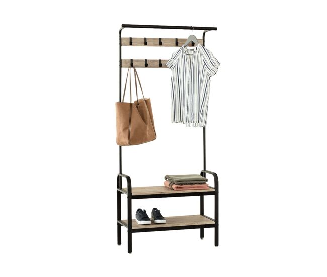 Mueble recibidor perchero jano color negro y roble claro 170x74x34 cm