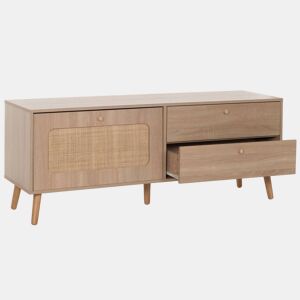 Suporte para TV com duas gavetas e uma porta 56 x 140 x 41 cm rattan e MDF com efeito carvalho 04_0007864