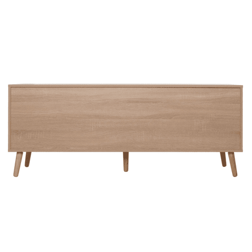 Suporte para TV com duas gavetas e uma porta 56 x 140 x 41 cm rattan e MDF com efeito carvalho 04_0007864