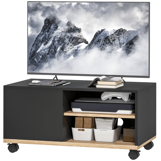Suporte para TV com Rodízios, Móvel para Sala de Estar, Mesa para TVs de 42 Polegadas com Porta e 2 Prateleiras, 80x45x41 cm, Preto Suporte para TV com Rodízios, Móvel para Sala de Estar, Mesa para TVs de 42 Polegadas com Porta e 2 Prateleiras, 80x45x41 cm, Preto