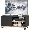 Suporte para TV com Rodízios, Móvel para Sala de Estar, Mesa para TVs de 42 Polegadas com Porta e 2 Prateleiras, 80x45x41 cm, Preto