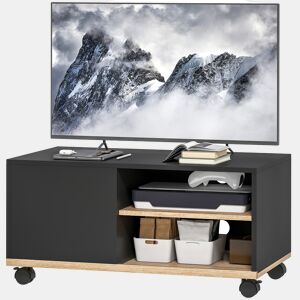 Suporte para TV com Rodízios, Móvel para Sala de Estar, Mesa para TVs de 42 Polegadas com Porta e 2 Prateleiras, 80x45x41 cm, Preto