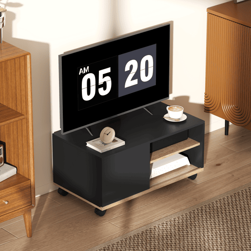 Suporte para TV com Rodízios, Móvel para Sala de Estar, Mesa para TVs de 42 Polegadas com Porta e 2 Prateleiras, 80x45x41 cm, Preto Suporte para TV com Rodízios, Móvel para Sala de Estar, Mesa para TVs de 42 Polegadas com Porta e 2 Prateleiras, 80x45x41 cm, Preto