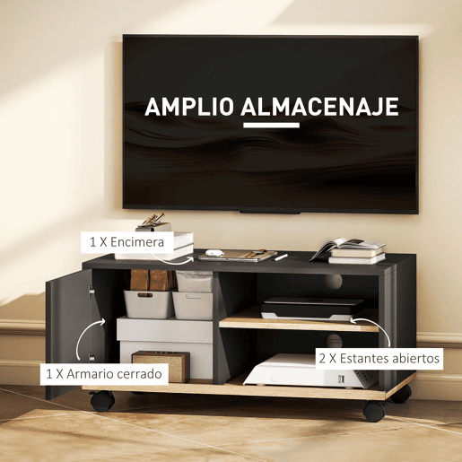 Suporte para TV com Rodízios, Móvel para Sala de Estar, Mesa para TVs de 42 Polegadas com Porta e 2 Prateleiras, 80x45x41 cm, Preto Suporte para TV com Rodízios, Móvel para Sala de Estar, Mesa para TVs de 42 Polegadas com Porta e 2 Prateleiras, 80x45x41 cm, Preto