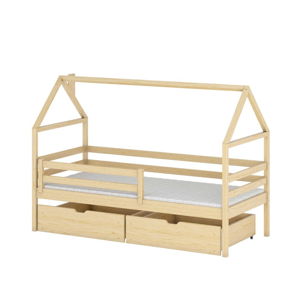 CAMA INFANTIL CASITA CON CAJONES Y BARANDILLA MISSISSIPPI 97x198 Natural
