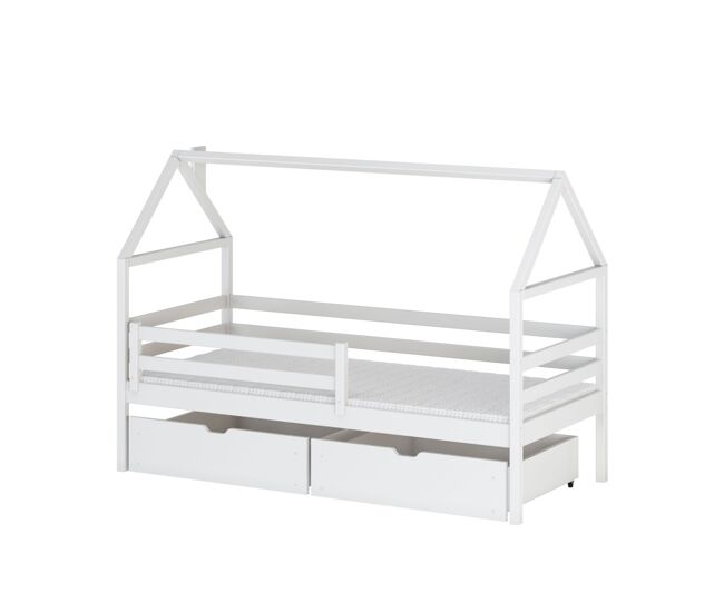 Cama infantil casita con cajones y barandilla mississippi - blanco - 90 x 200