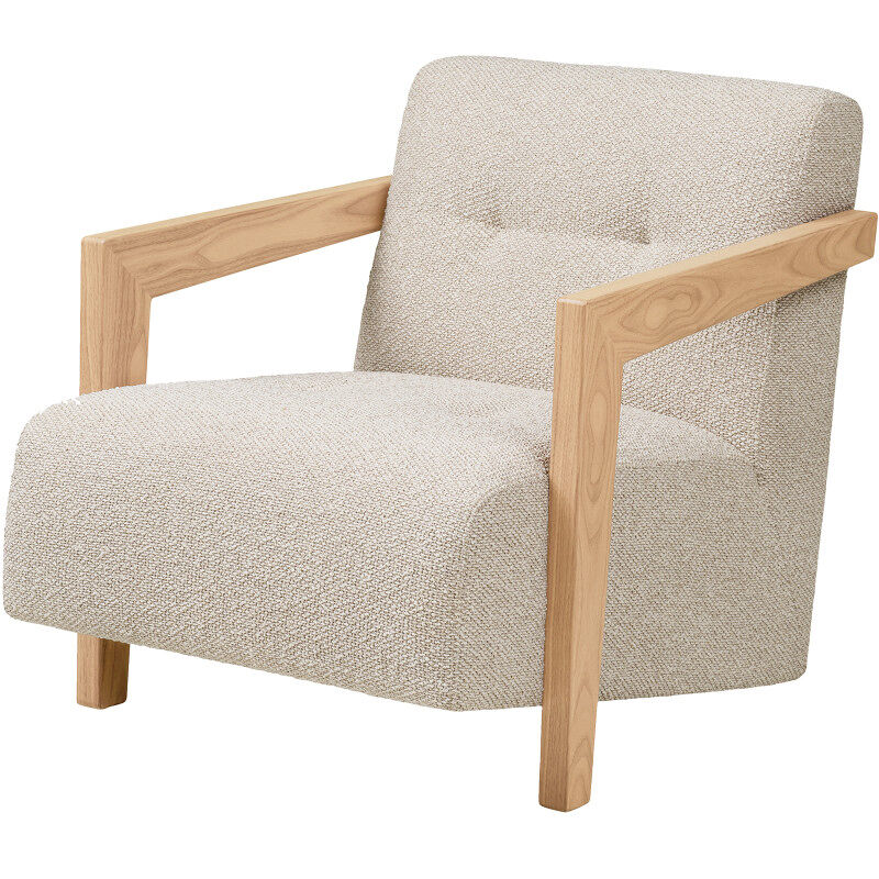 Sillón de roble macizo y tela beige
