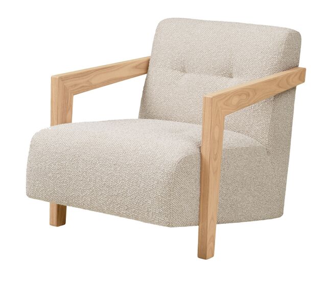 Sillón de roble macizo y tela beige