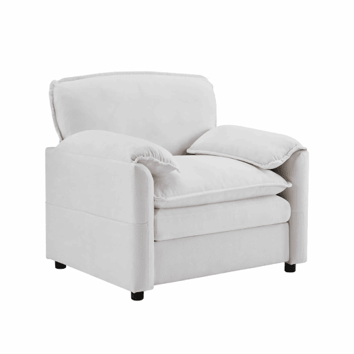 Sofá relax de 1 lugar - Estilo retro com bolsos laterais para arrumação, design compacto - Branco
