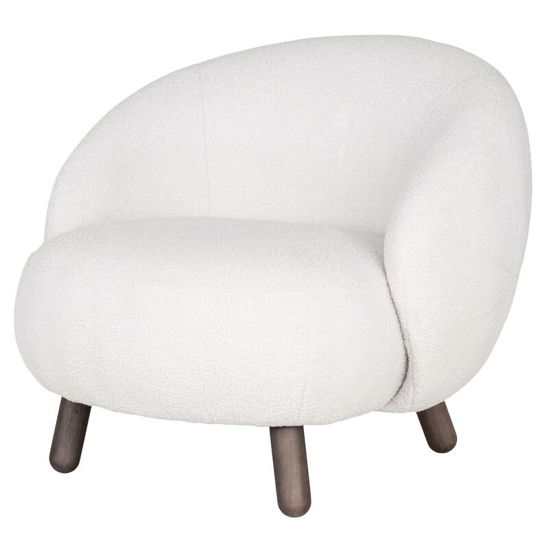 Sillón de tejido bouclé crudo y madera