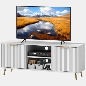 Suporte para TV com 2 compartimentos abertos e 2 portas, adequado para televisores de 55 polegadas, 120x35x48 cm, branco