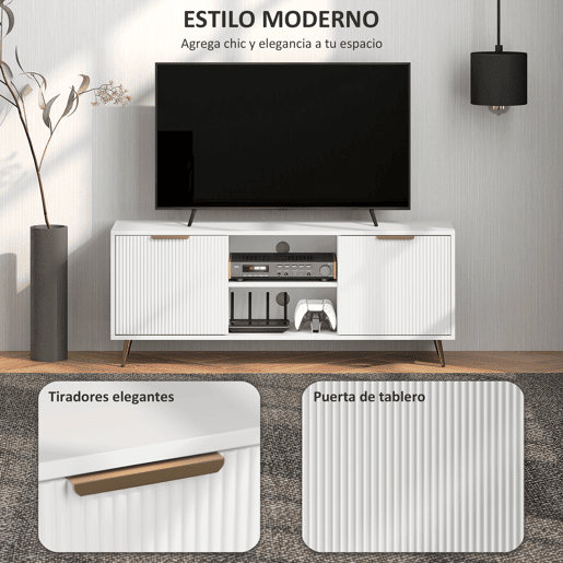 Suporte para TV com 2 compartimentos abertos e 2 portas, adequado para televisores de 55 polegadas, 120x35x48 cm, branco