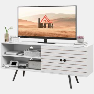 Móvel de TV moderno para TVs de 65 polegadas com 2 prateleiras abertas e 1 prateleira ajustável, 145 x 38 x 65 cm, branco.