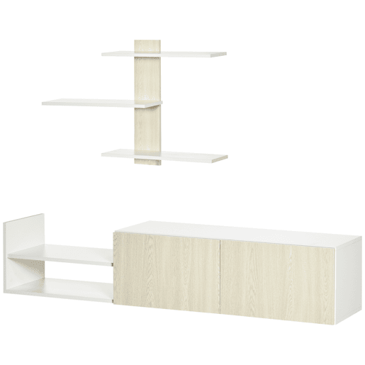 Móvel para TV de sala de estar com suporte para TV 150x31,5x40 cm e prateleira de parede 95,5x16x60 cm Natural Móvel para TV de sala de estar com suporte para TV 150x31,5x40 cm e prateleira de parede 95,5x16x60 cm Natural