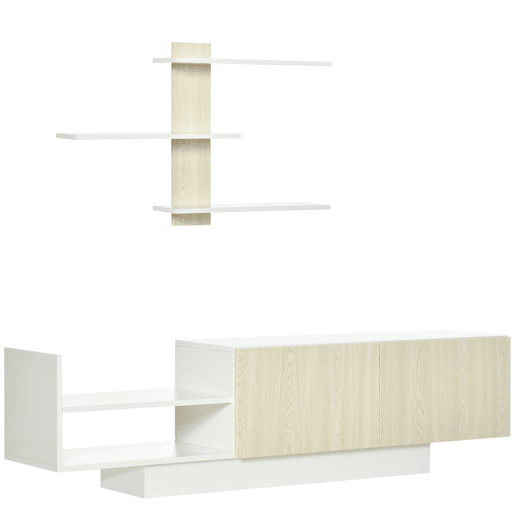 Móvel para TV de sala de estar com suporte para TV 150x31,5x40 cm e prateleira de parede 95,5x16x60 cm Natural Móvel para TV de sala de estar com suporte para TV 150x31,5x40 cm e prateleira de parede 95,5x16x60 cm Natural