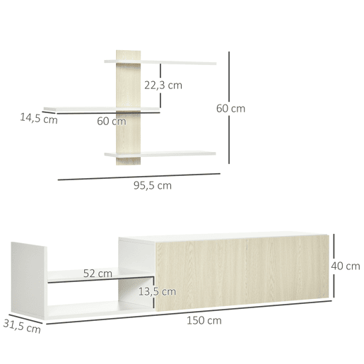 Móvel para TV de sala de estar com suporte para TV 150x31,5x40 cm e prateleira de parede 95,5x16x60 cm Natural Móvel para TV de sala de estar com suporte para TV 150x31,5x40 cm e prateleira de parede 95,5x16x60 cm Natural