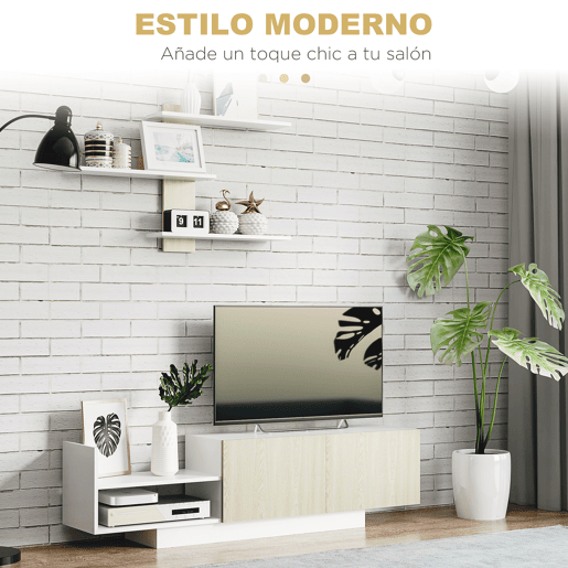 Móvel para TV de sala de estar com suporte para TV 150x31,5x40 cm e prateleira de parede 95,5x16x60 cm Natural Móvel para TV de sala de estar com suporte para TV 150x31,5x40 cm e prateleira de parede 95,5x16x60 cm Natural
