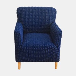 Capa elástica seersucker para poltrona individual alta com braços, azul escuro