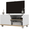 Suporte para TV com rodízios, móvel para sala de estar, mesa para TVs de 42 com porta e 2 prateleiras, 80x45x41 cm, branco