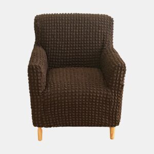 Capa elástica seersucker para poltrona individual alta com braços, castanho café