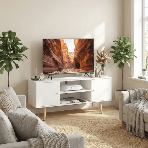 Móvel para TV com 2 portas e 2 prateleiras para TVs de até 55 polegadas, 120x34x50 cm, branco Móvel para TV com 2 portas e 2 prateleiras para TVs de até 55 polegadas, 120x34x50 cm, branco