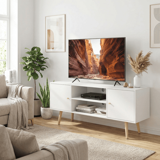 Móvel para TV com 2 portas e 2 prateleiras para TVs de até 55 polegadas, 120x34x50 cm, branco Móvel para TV com 2 portas e 2 prateleiras para TVs de até 55 polegadas, 120x34x50 cm, branco