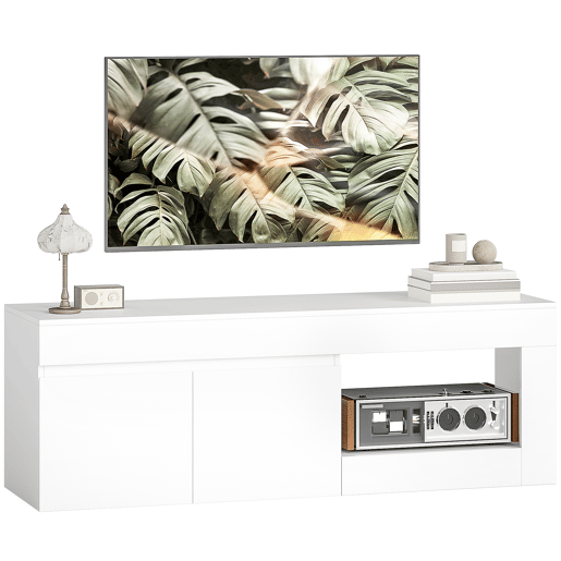Móvel de TV moderno para sala de estar com 2 portas, prateleira aberta para TV de 60 polegadas, 140x40x48 cm, branco Móvel de TV moderno para sala de estar com 2 portas, prateleira aberta para TV de 60 polegadas, 140x40x48 cm, branco