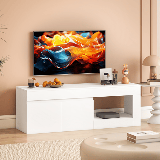 Móvel de TV moderno para sala de estar com 2 portas, prateleira aberta para TV de 60 polegadas, 140x40x48 cm, branco Móvel de TV moderno para sala de estar com 2 portas, prateleira aberta para TV de 60 polegadas, 140x40x48 cm, branco