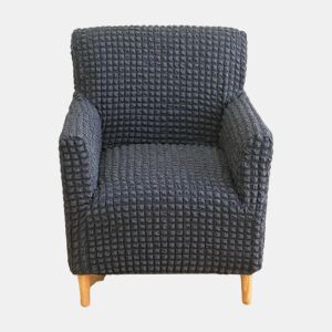 Capa elástica seersucker para poltrona individual alta com braços, cinzento escuro