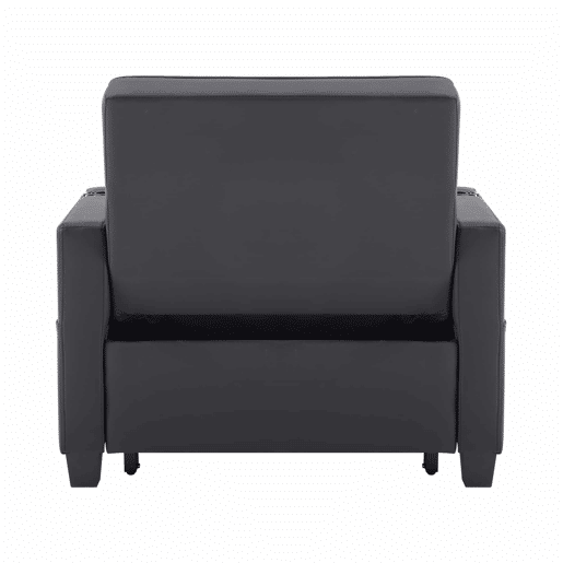 Sofá-cama individual de 1 lugar - conversível 3 em 1 com encosto reclinável, porta-copos e porta USB para espaços pequenos - Preto