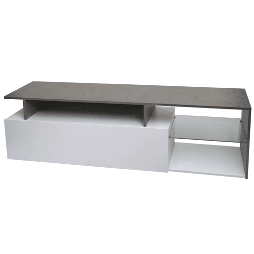 Móvel para TV com dois grandes compartimentos de arrumação com portas 47x170x40 cm MDF branco com efeito de concreto 04_0007856