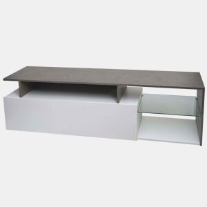 Móvel para TV com dois grandes compartimentos de arrumação com portas 47x170x40 cm MDF branco com efeito de concreto 04_0007856