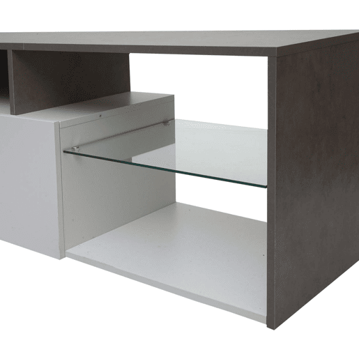 Móvel para TV com dois grandes compartimentos de arrumação com portas 47x170x40 cm MDF branco com efeito de concreto 04_0007856