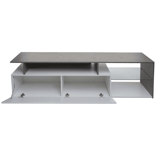 Móvel para TV com dois grandes compartimentos de arrumação com portas 47x170x40 cm MDF branco com efeito de concreto 04_0007856